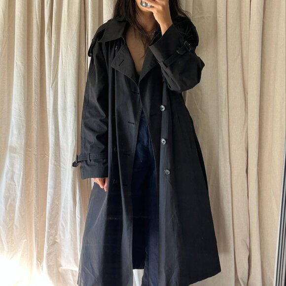 VINTAGE YVES SAINT LAURENT 90'S BLACK TRENCH COAT - Picture 2 of 13